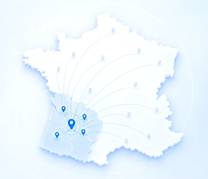 Carte de France illustrant le développement des zones d’intervention Etoilys